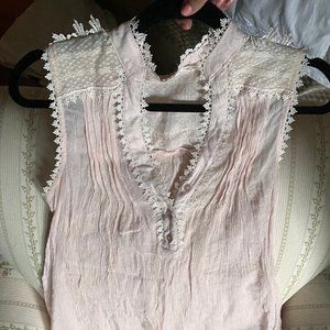 Linen & Lace Pink Button Up Blouse